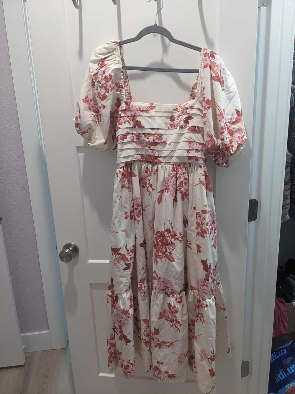 Abercrombie & Fitch Cream Midi Dress with Rose Floral Print